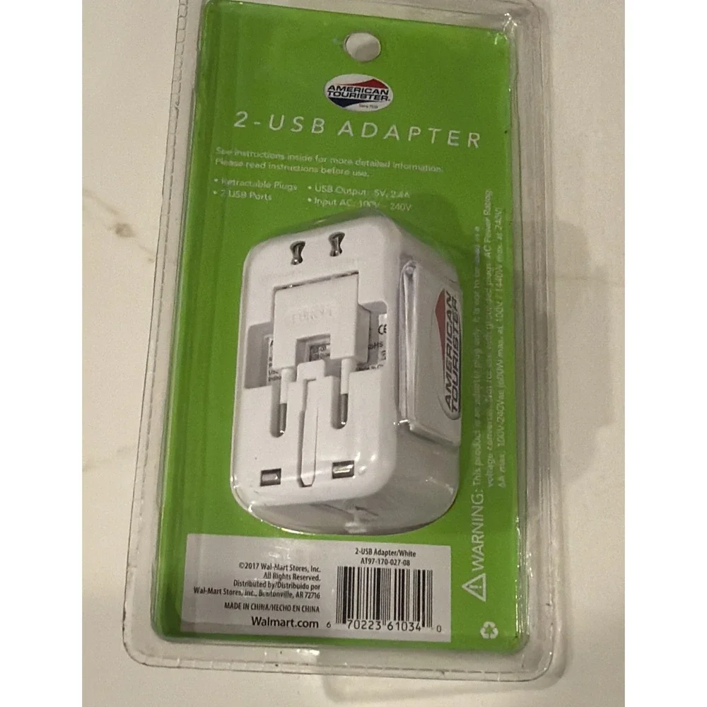 AMERICAN TOURISTER Electronics 2 USB Travel Adapter AT97-170-027-08 White NEW
